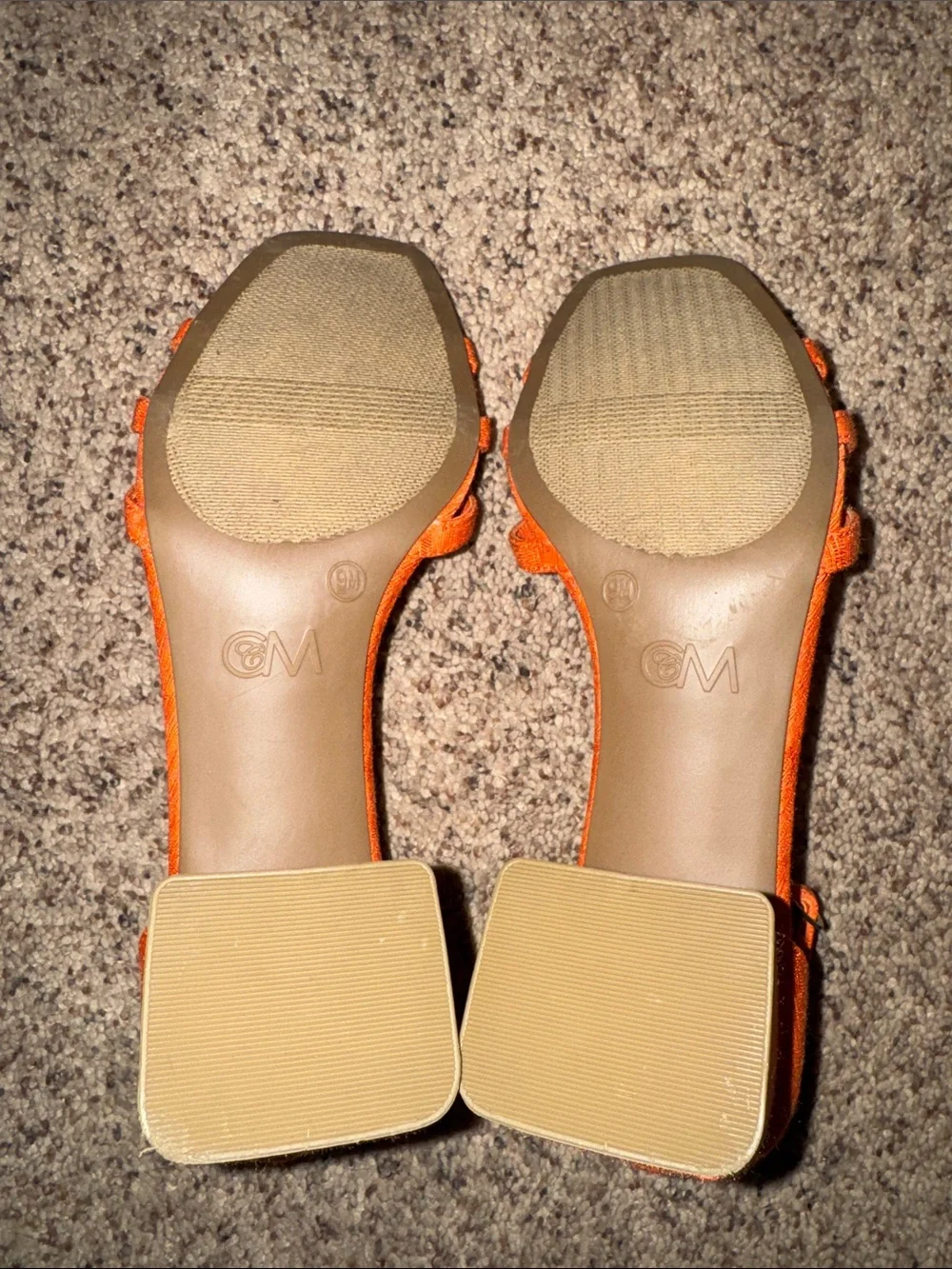 Women's Orange Ankle-Strap Block Heels with Decorative Bow